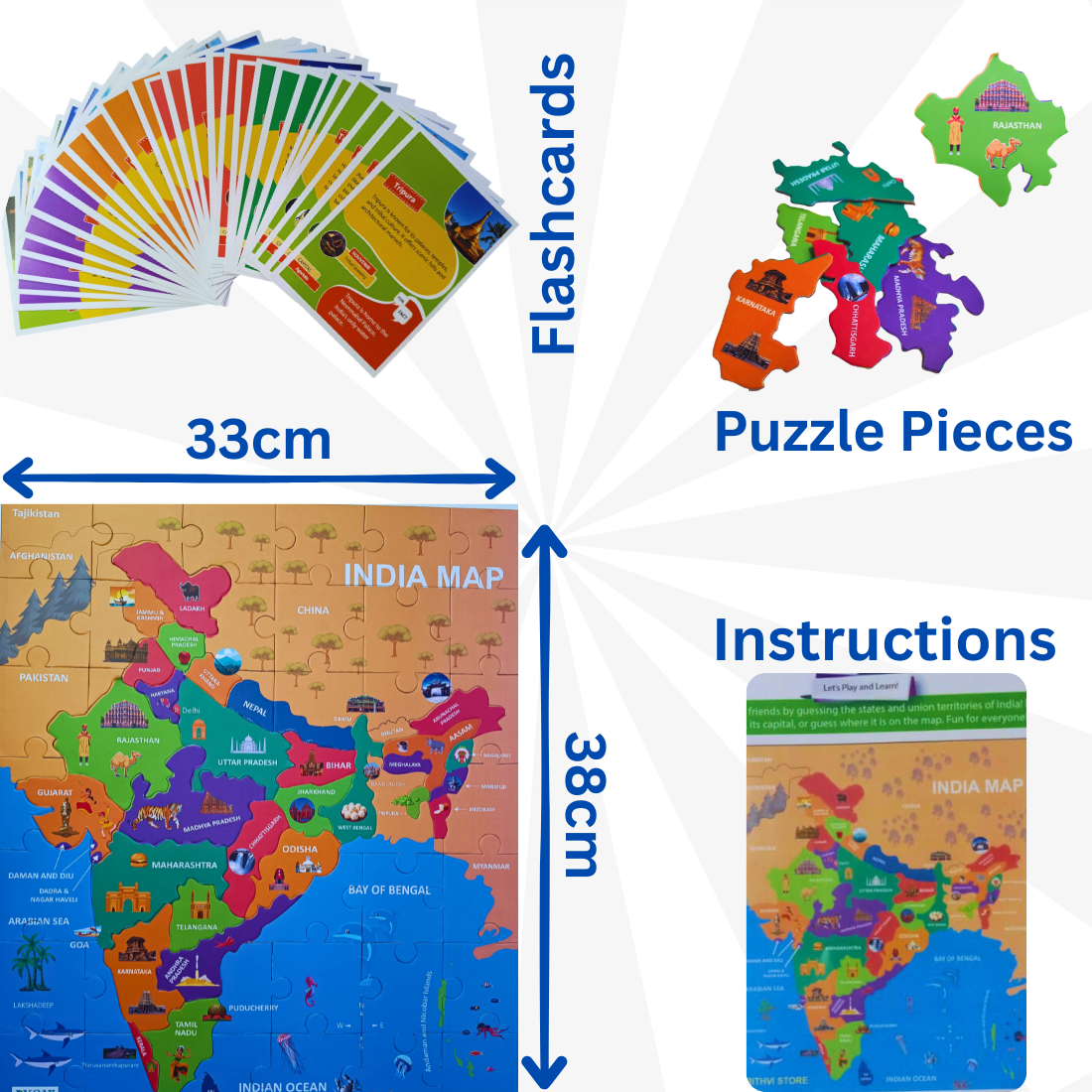 India Map Puzzle for Kids With Flash Cards