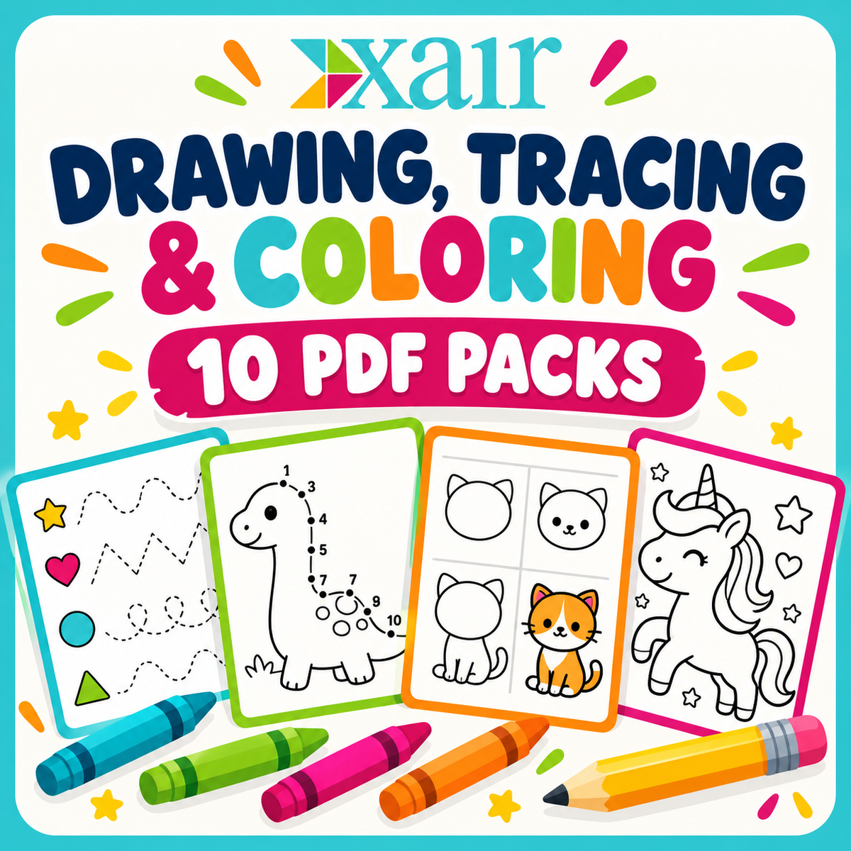 Drawing, Tracing & Coloring Activity Worksheets for Kids