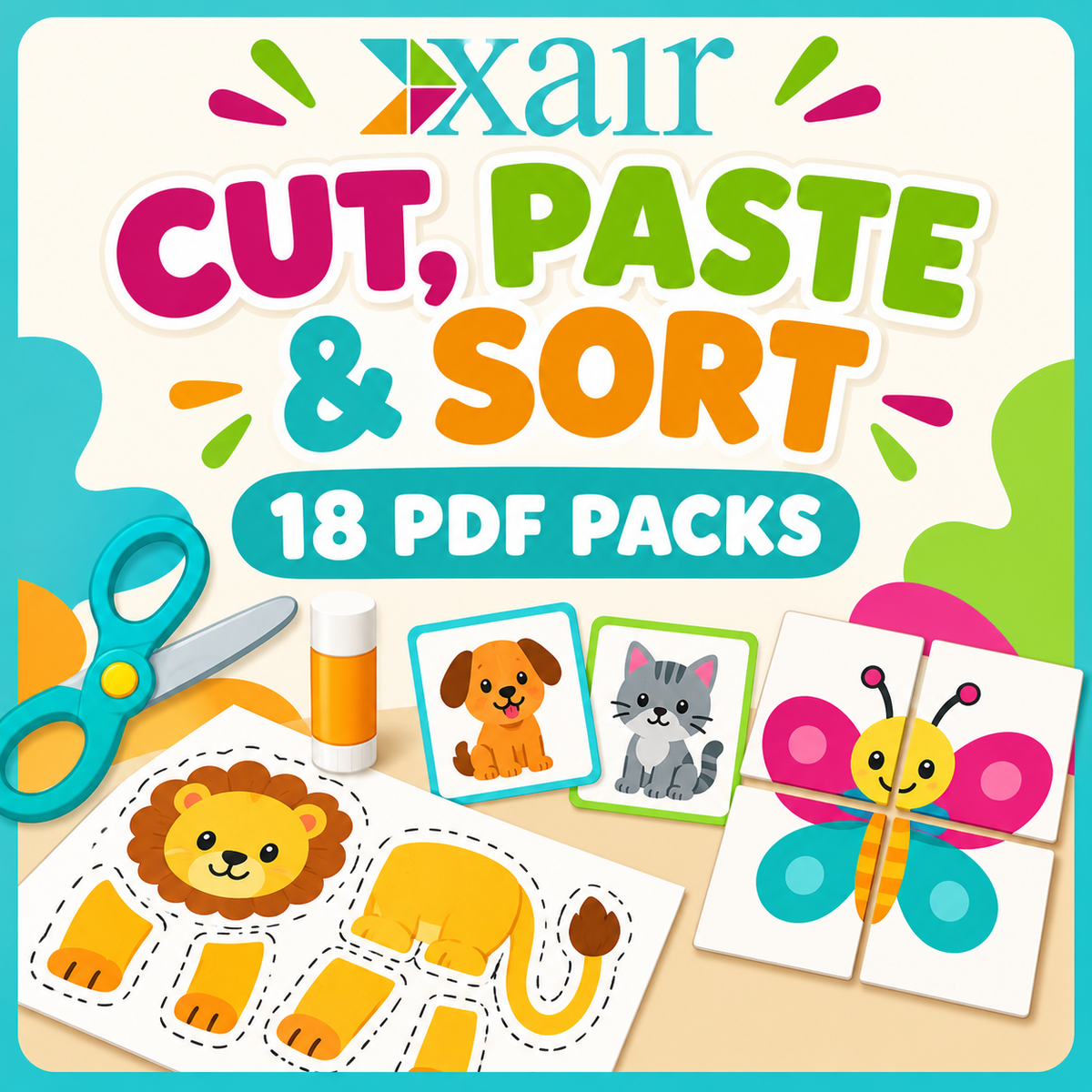 Cut, Paste, Sort & Picture Puzzle Worksheets for Kids