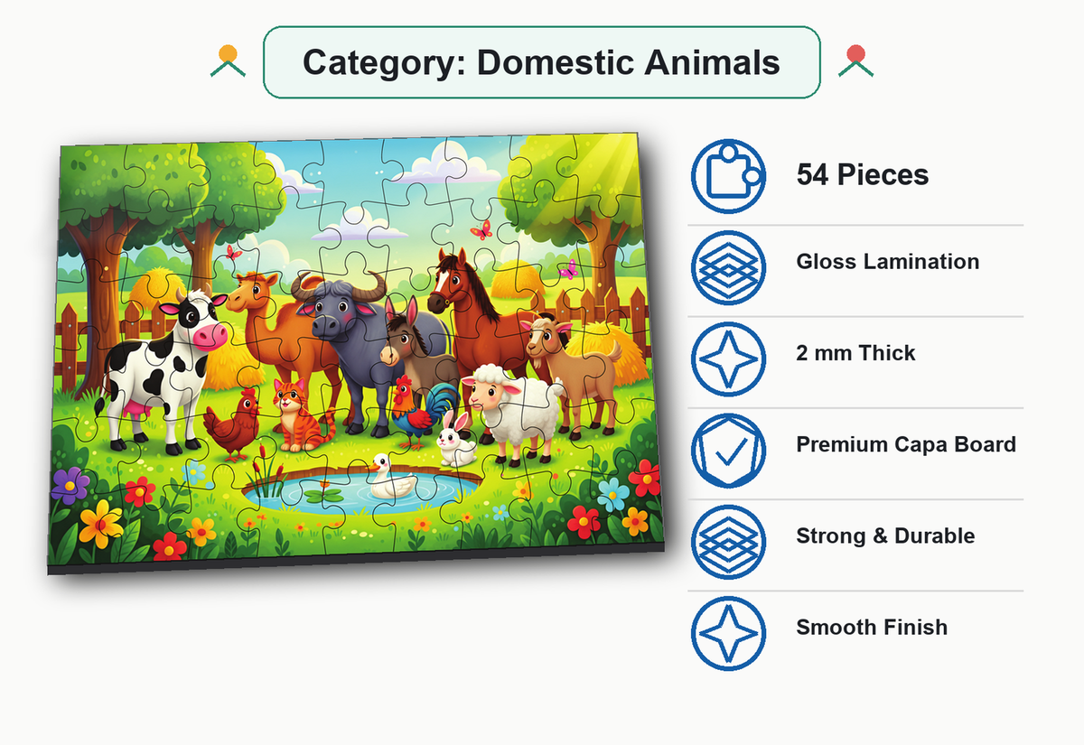 Domestic Animals 54-Piece Jigsaw Puzzle for Kids
