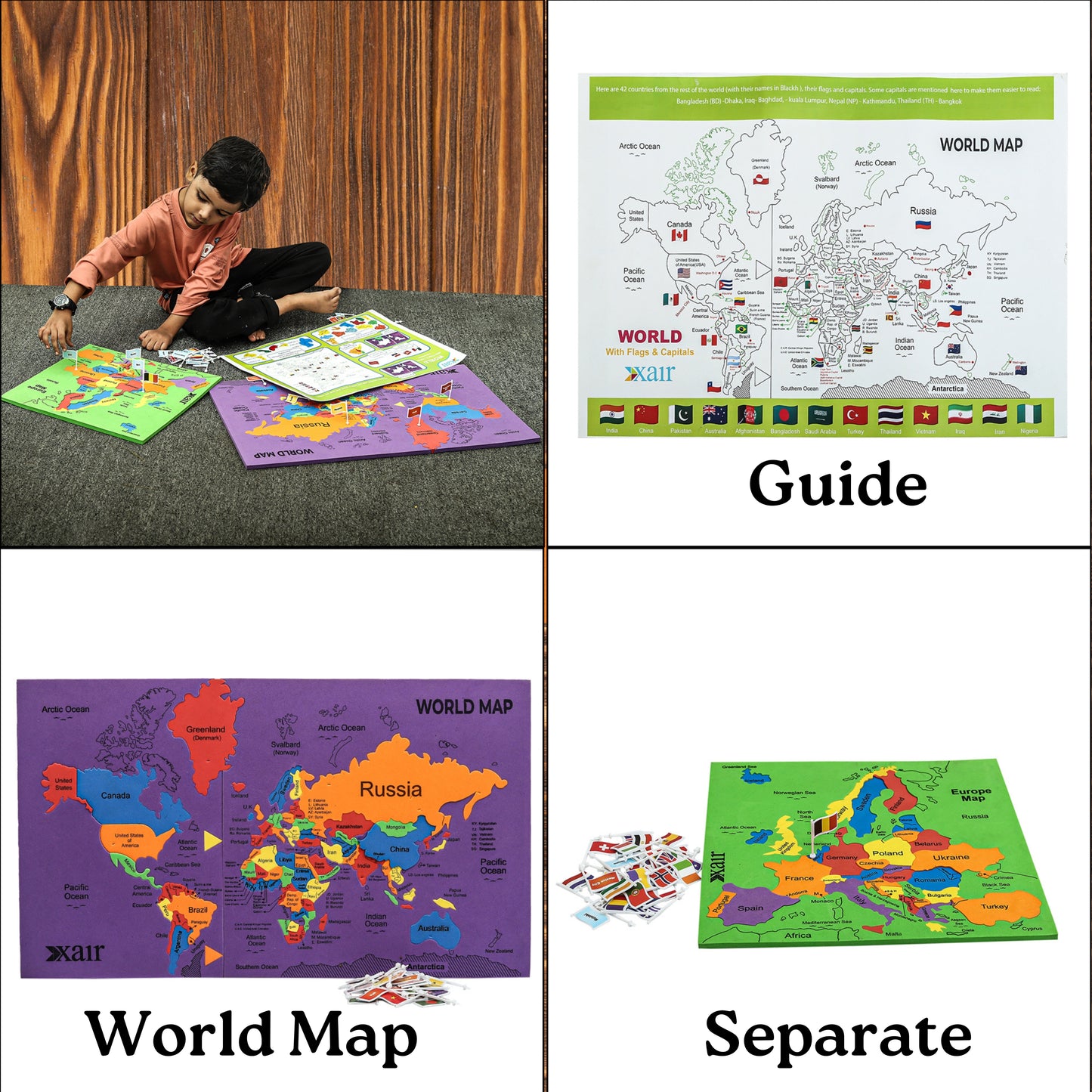 XAIR Business EVA Map Puzzle Combo – World Map, India Map & Europe Map Educational Learning Puzzle for Kids