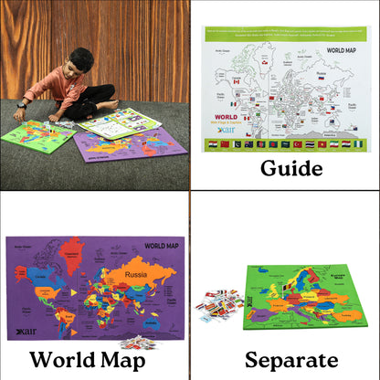 XAIR Business EVA Map Puzzle Combo – World Map, India Map & Europe Map Educational Learning Puzzle for Kids