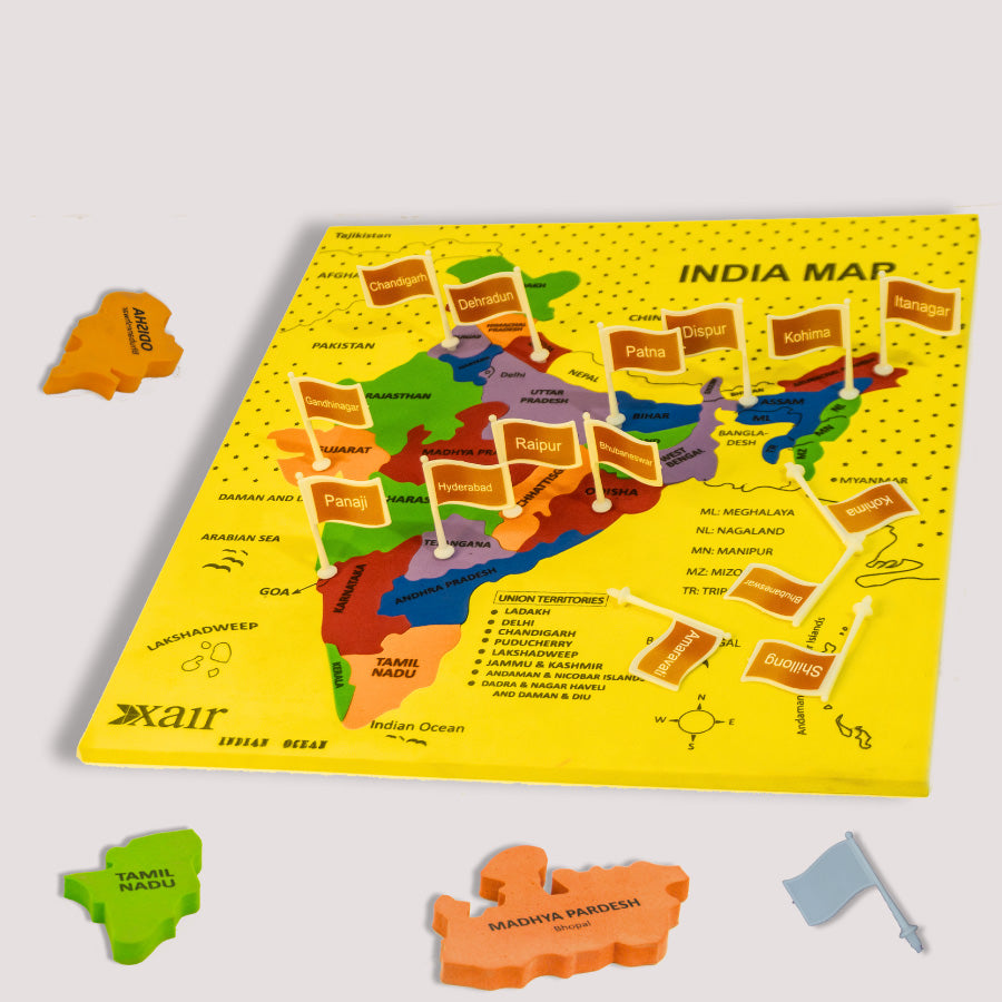 India Puzzle Map with Flash Cards – Educational Learning Toy for Kids