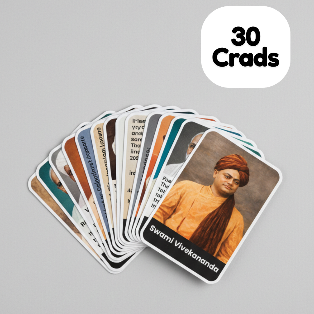 Set of cards featuring portraits and text on a gray background with '30 Crads' text.