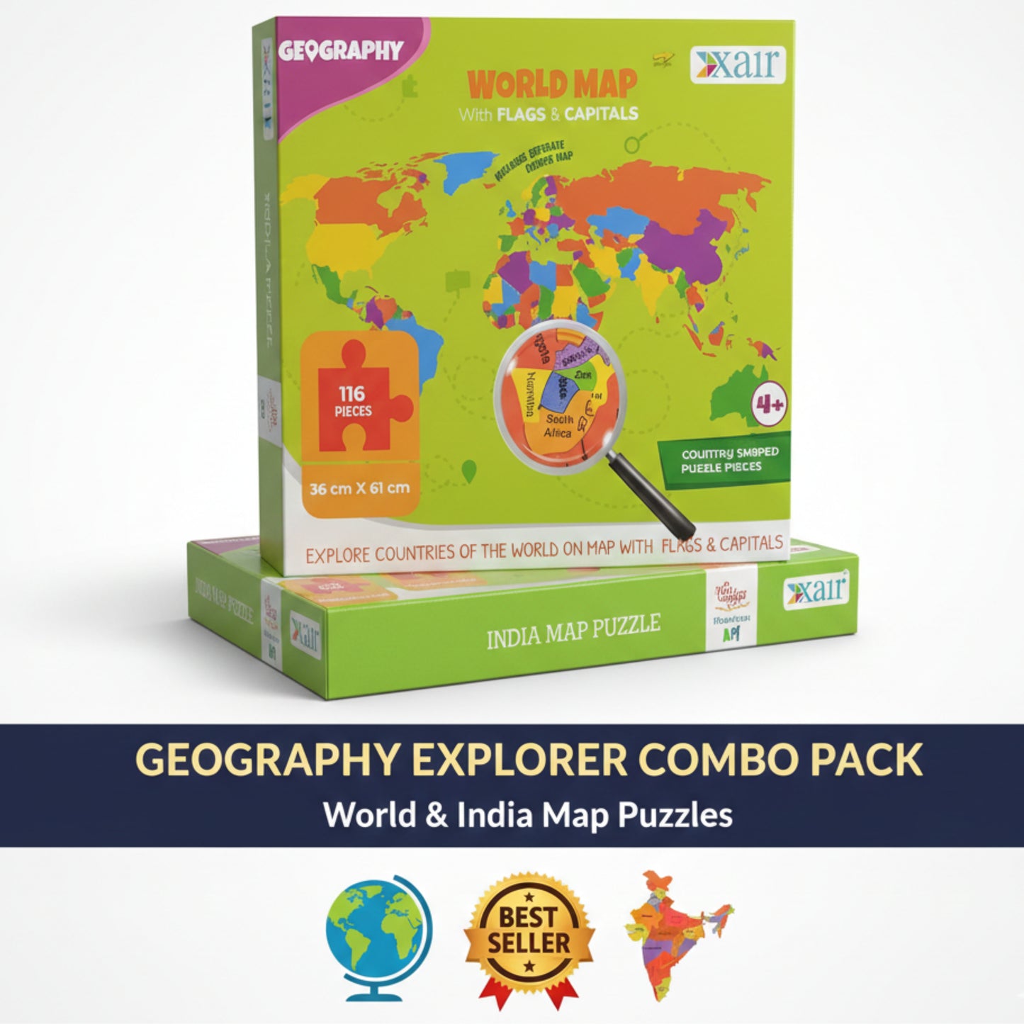 XAIR Business EVA Map Puzzle Combo – World Map, India Map & Europe Map Educational Learning Puzzle for Kids