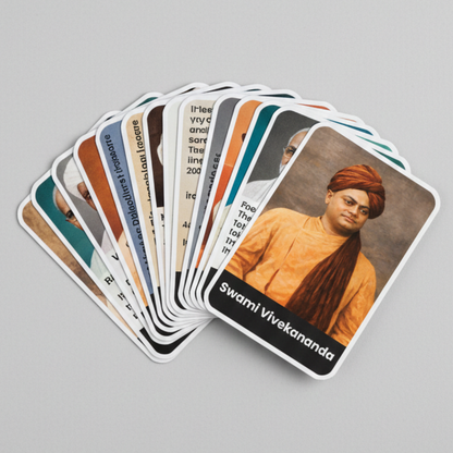 Set of cards featuring a portrait of Swami Vivekananda on a gray background