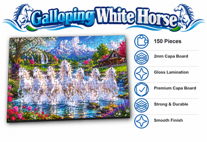 Galloping White Horse Jigsaw Puzzle for Kids – 150 & 300 Pieces