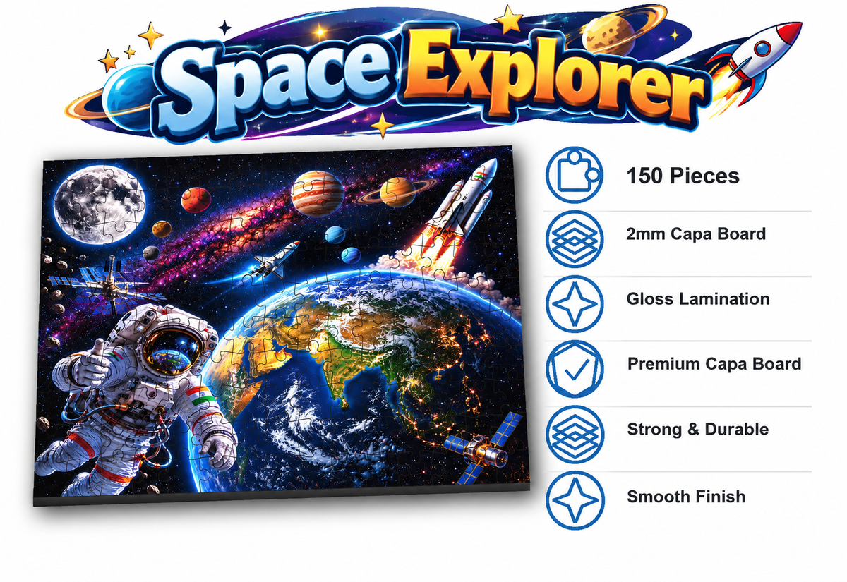 Space Explorer jigsaw puzzle for kids - product features and size details