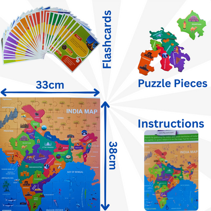 India Map Educational Puzzle for Kids – Learn States, Capitals, Geography with Colorful Jigsaw Puzzle Toy