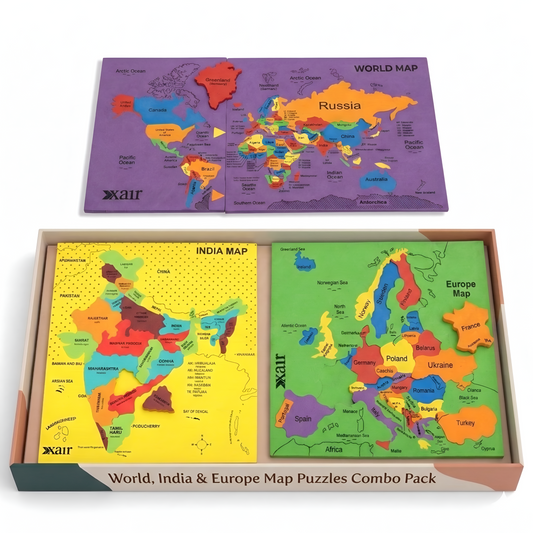 XAIR Business EVA Map Puzzle Combo – World Map, India Map & Europe Map Educational Learning Puzzle for Kids