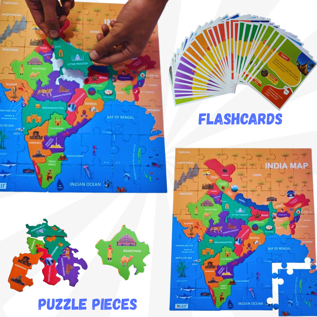 India Map Educational Puzzle for Kids – Learn States, Capitals, Geography with Colorful Jigsaw Puzzle Toy