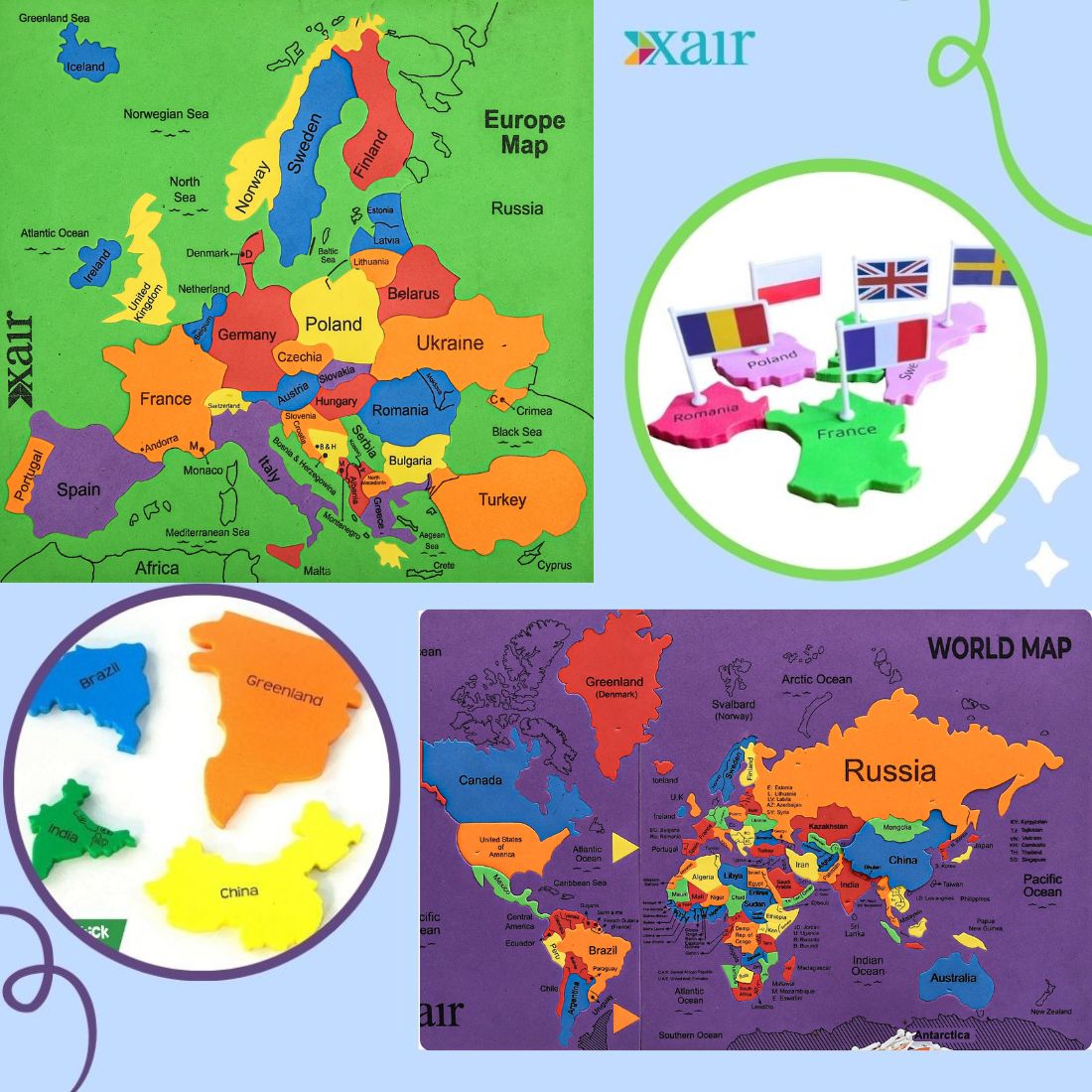 World Map Puzzle for Kids – Educational Learning Toy with Flags