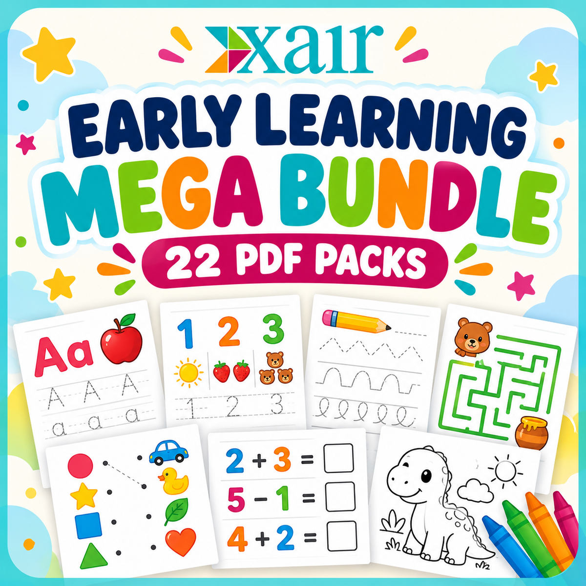 Early Learning, Maths, Writing & Puzzle Worksheets Mega Bundle