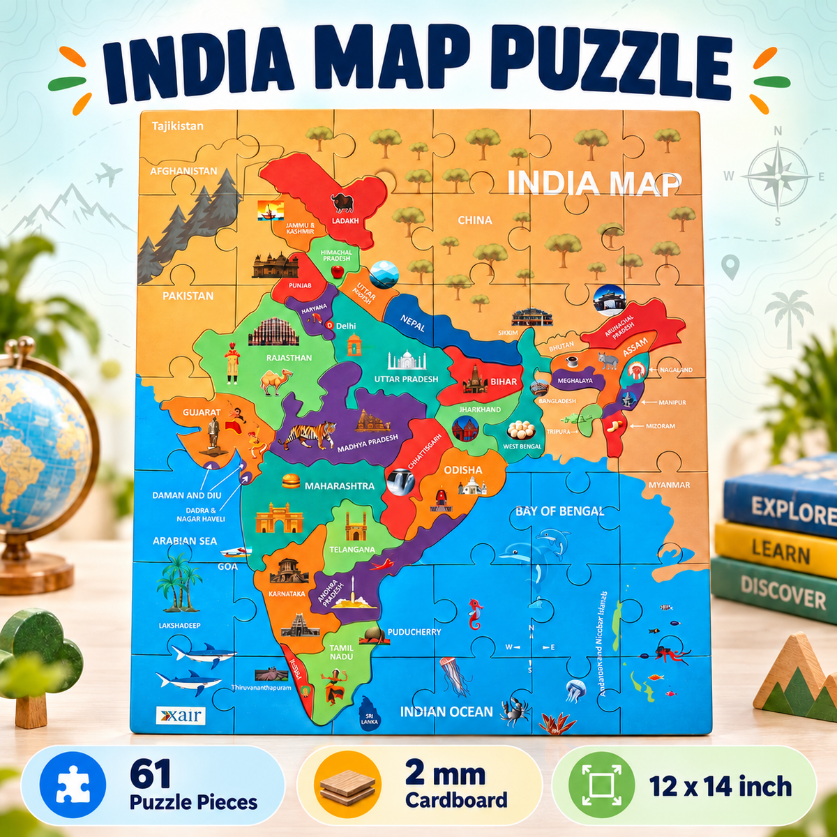 Cardboard India Map Puzzle for Kids