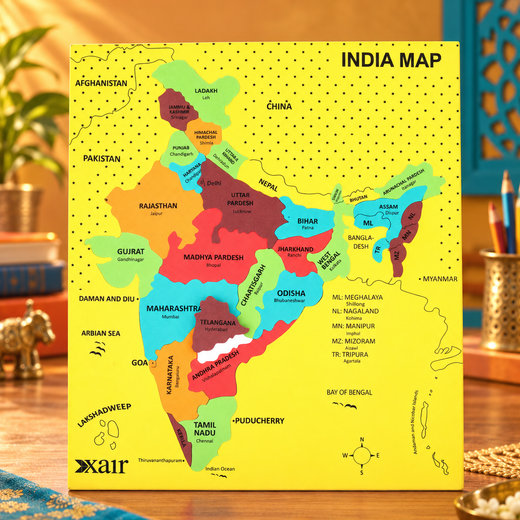 Explorer India: Map Puzzle with Flashcards – Learn States, Capitals & Flags