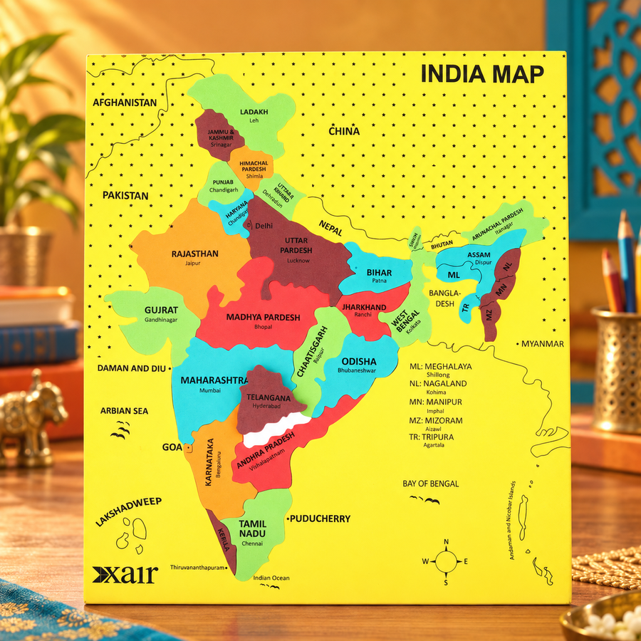 Explorer India: Map Puzzle with Flashcards – Learn States, Capitals & Flags