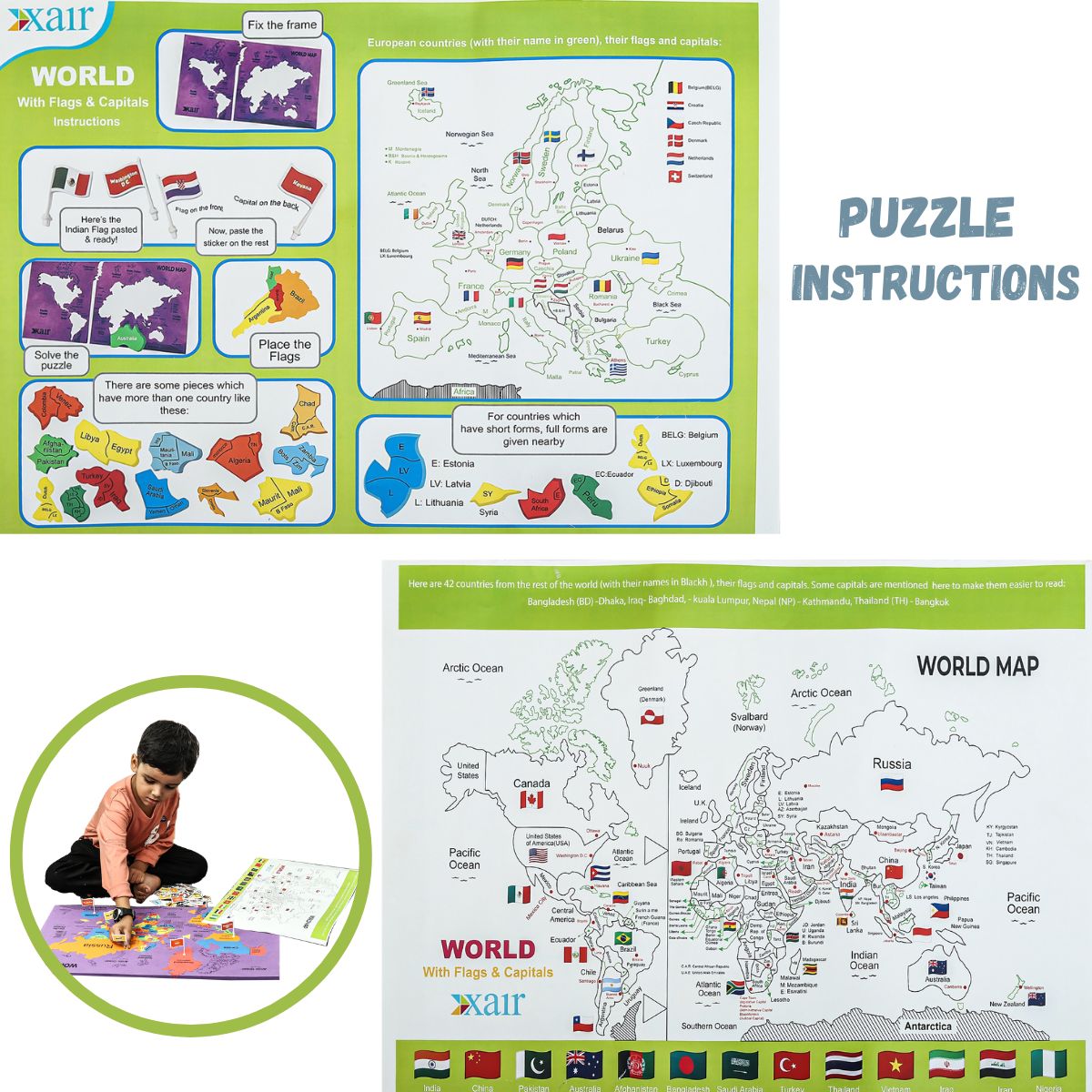 World Map Puzzle for Kids – Educational Learning Toy with Flags
