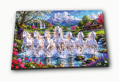 Galloping White Horse Jigsaw Puzzle for Kids – 150 & 300 Pieces
