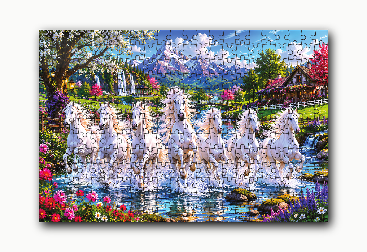 Galloping White Horse Jigsaw Puzzle for Kids – 150 & 300 Pieces