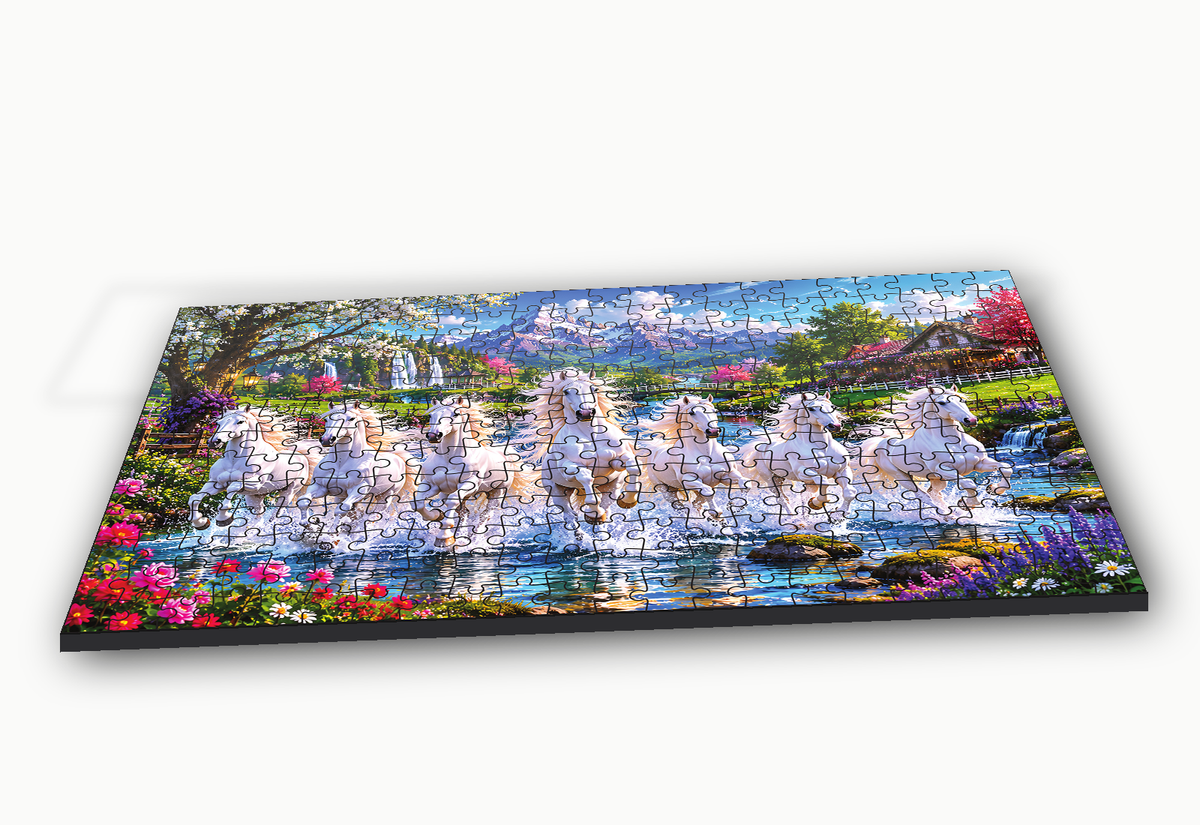 Galloping White Horse Jigsaw Puzzle for Kids – 150 & 300 Pieces