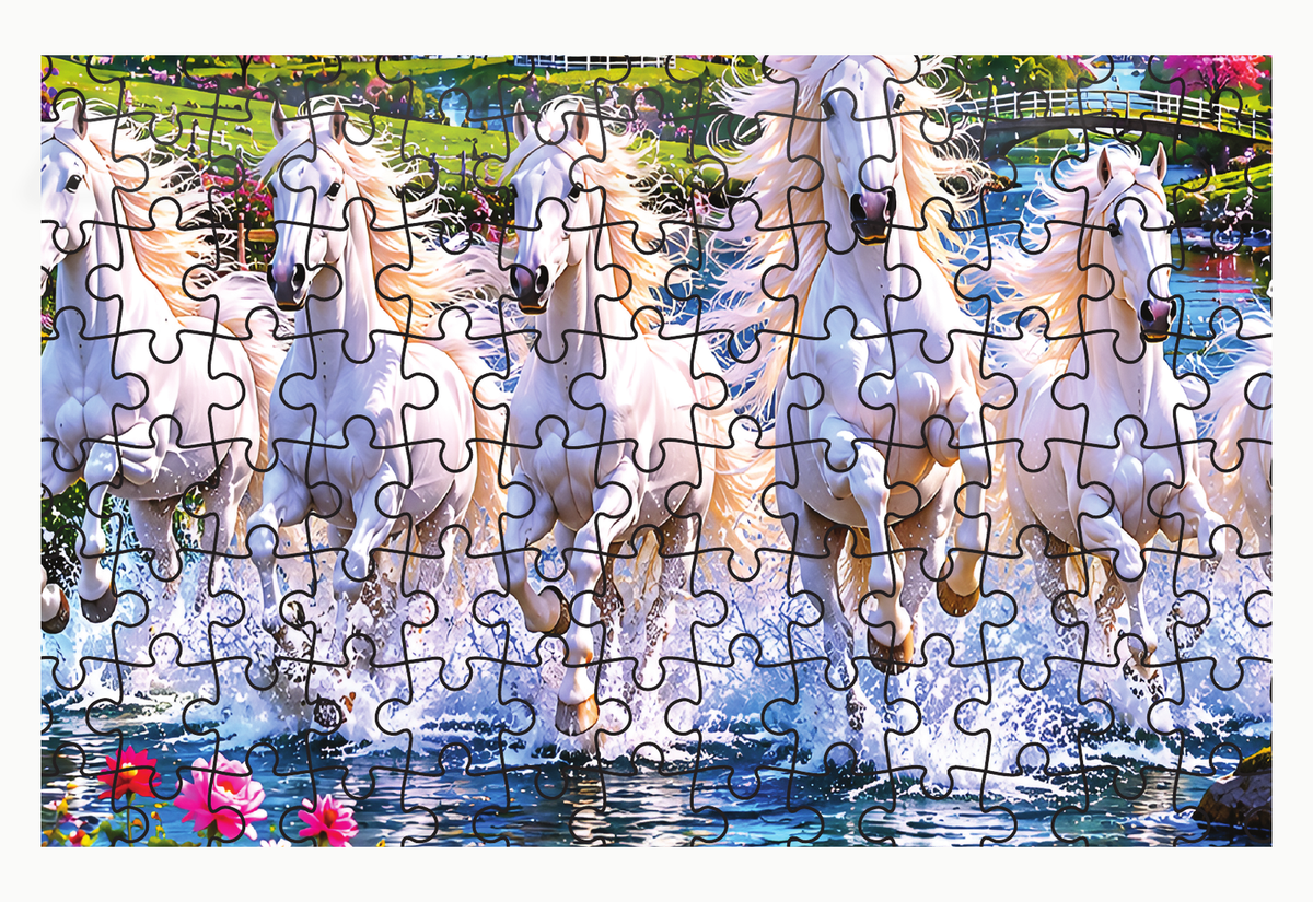 Galloping White Horse Jigsaw Puzzle for Kids – 150 & 300 Pieces