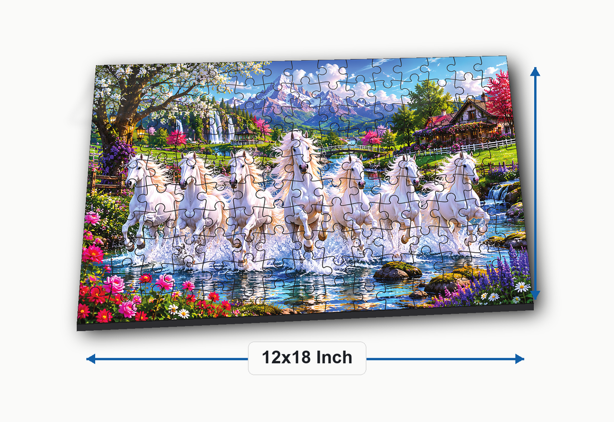 Galloping White Horse Jigsaw Puzzle for Kids – 150 & 300 Pieces