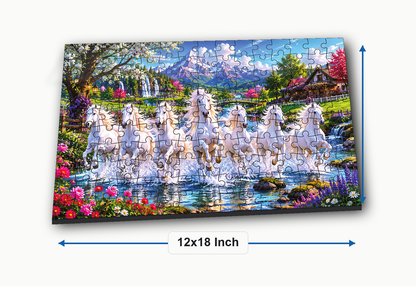 Galloping White Horse Jigsaw Puzzle for Kids – 150 & 300 Pieces