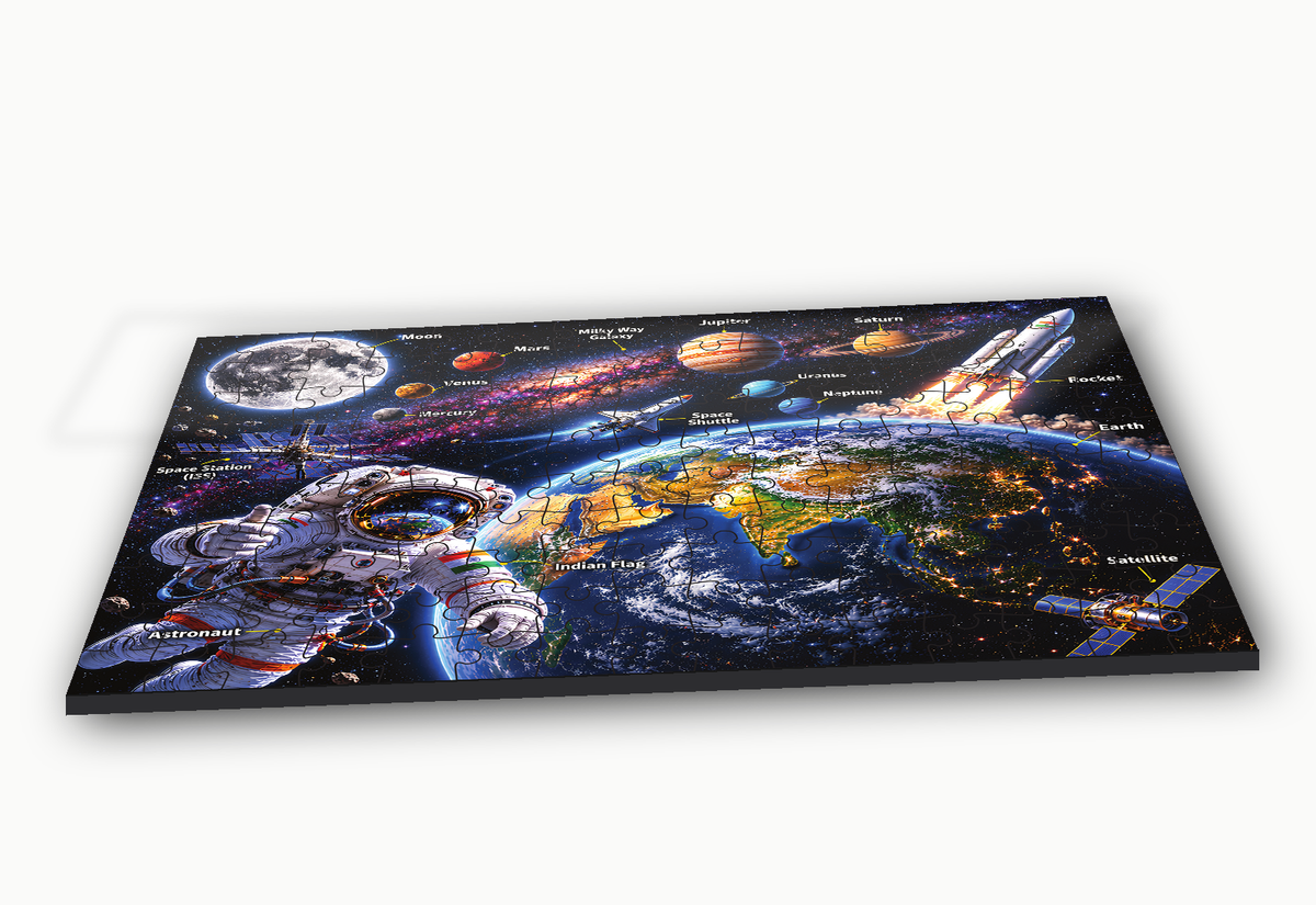 Space Explorer 150-piece jigsaw puzzle for kids - side depth view