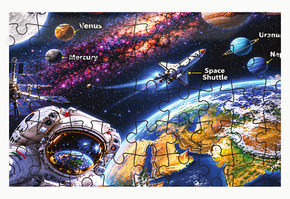 Space Explorer 150-piece jigsaw puzzle for kids - close-up of puzzle pieces