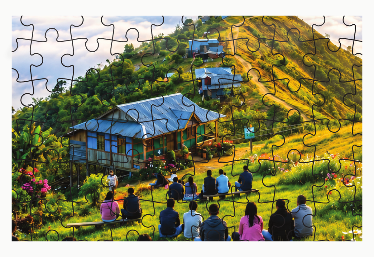 Mountain Landscape 150-piece jigsaw puzzle for kids - close-up of puzzle pieces